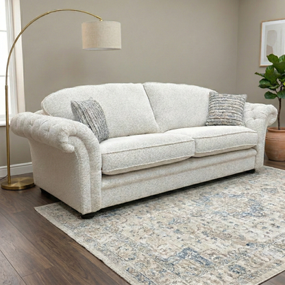 Living Room view of the beige 4-seater sofa, highlighting the spacious seating and structured formal back.