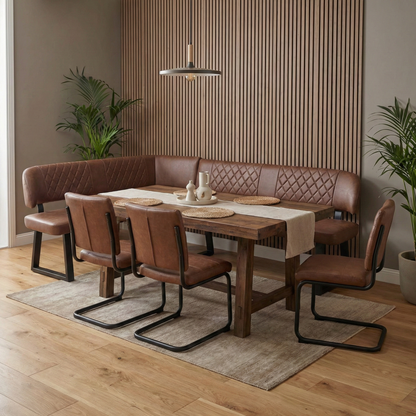 ‘Venus' Tan Faux Leather Left Hand Facing Corner Bench