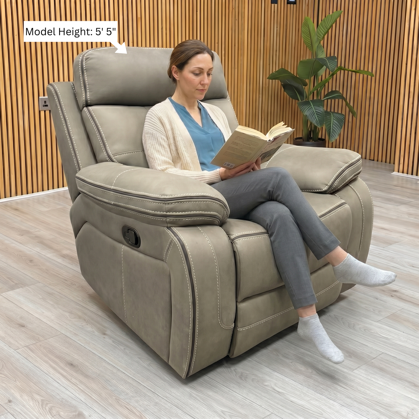 'Dante' Grey Fabric Manual Recliner Chair
