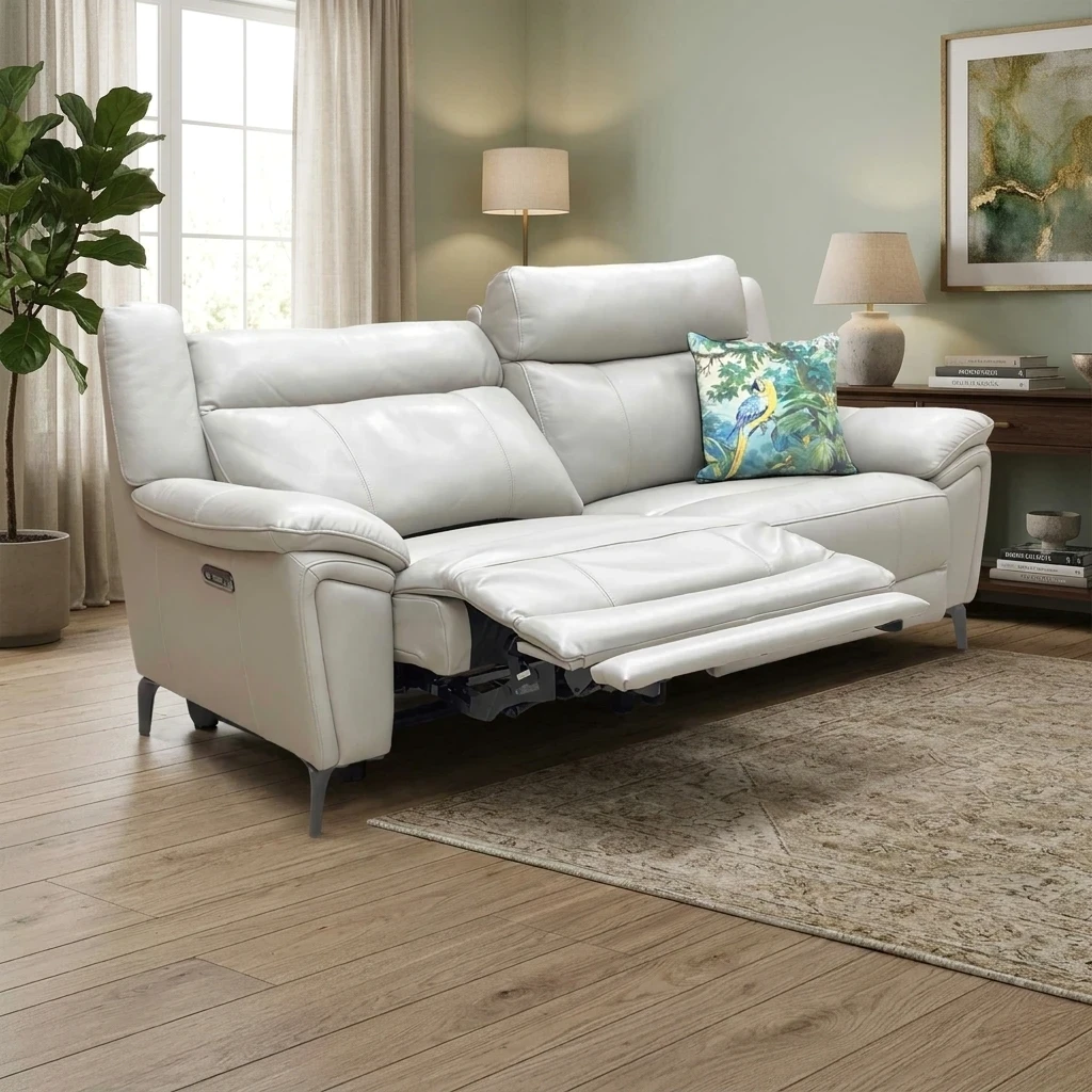 ‘Panache’ Lead Grey Cat-60:23 Leather 3 Seater Power Recliner Sofa