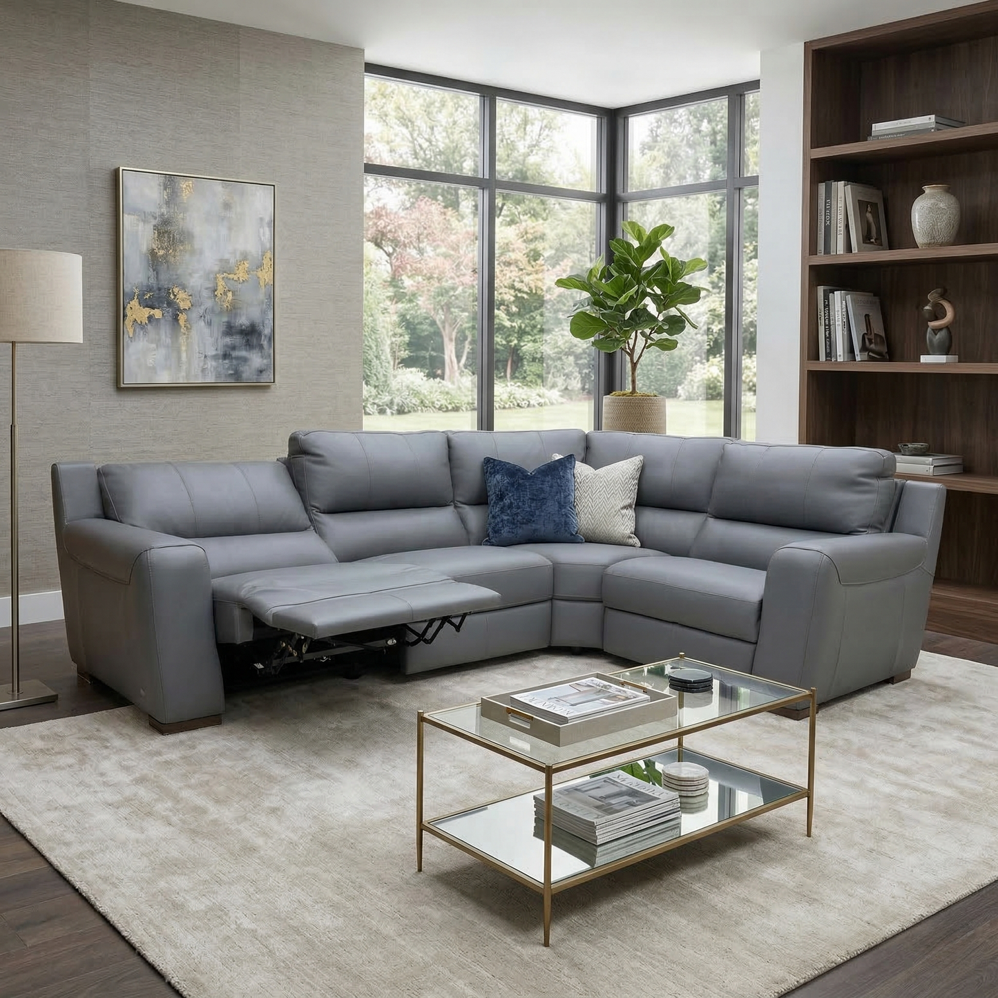 ‘Viali’ Verona Petrol Blue 2597 Leather Small Right Hand Facing Power Recliner corner Sofa