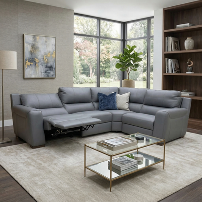 ‘Viali’ Verona Petrol Blue 2597 Leather Small Right Hand Facing Power Recliner corner Sofa