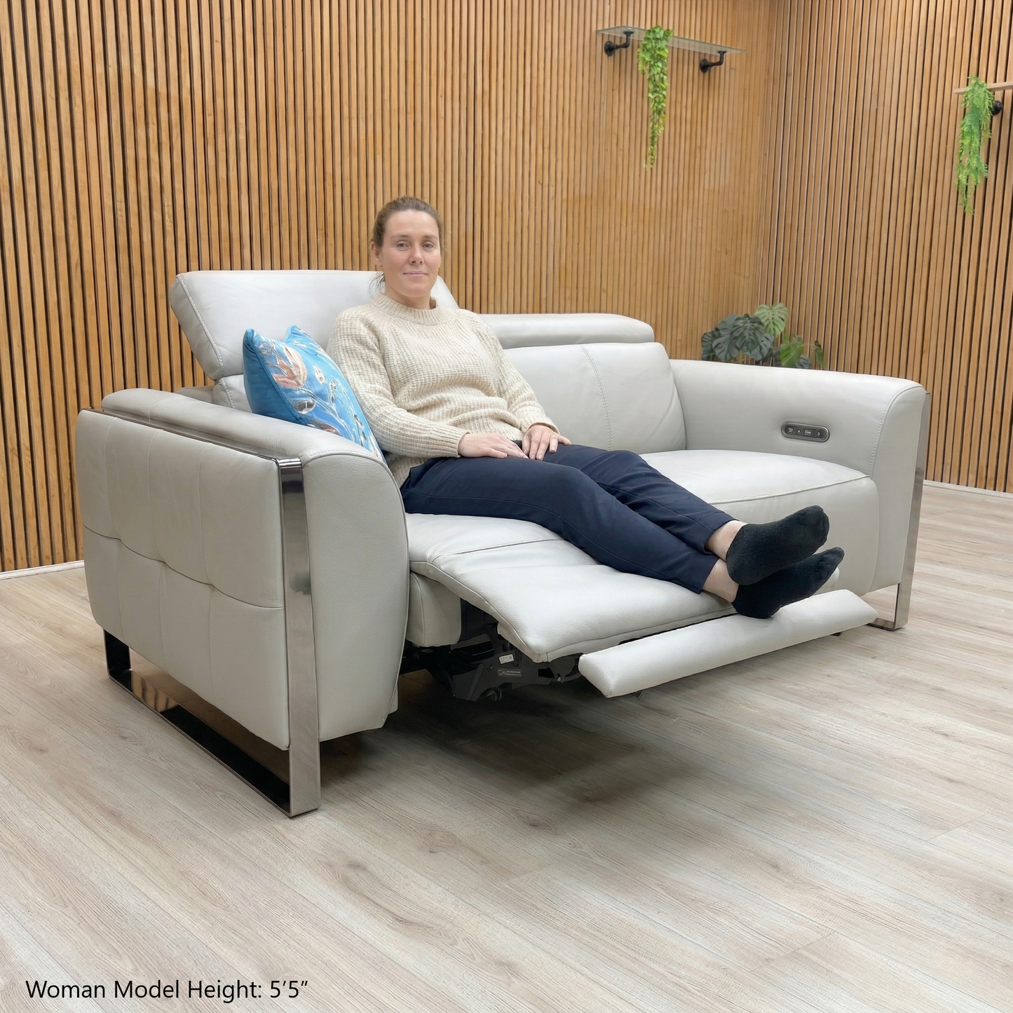 'Gisella' Cat-40/27 Light Grey Leather 2 Seater Power Recliner Sofa with Power Headrests