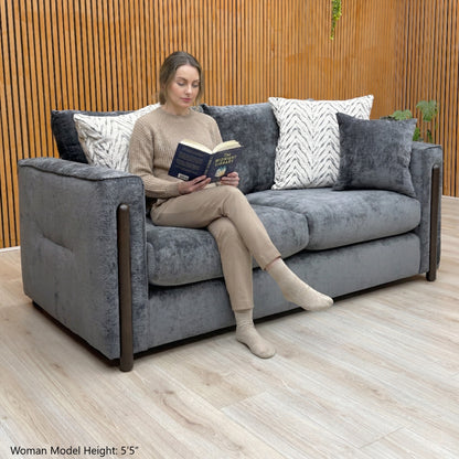 ‘Barney' Zurich Grey Celine Linen Fabric 3 Seater Classic Back Sofa