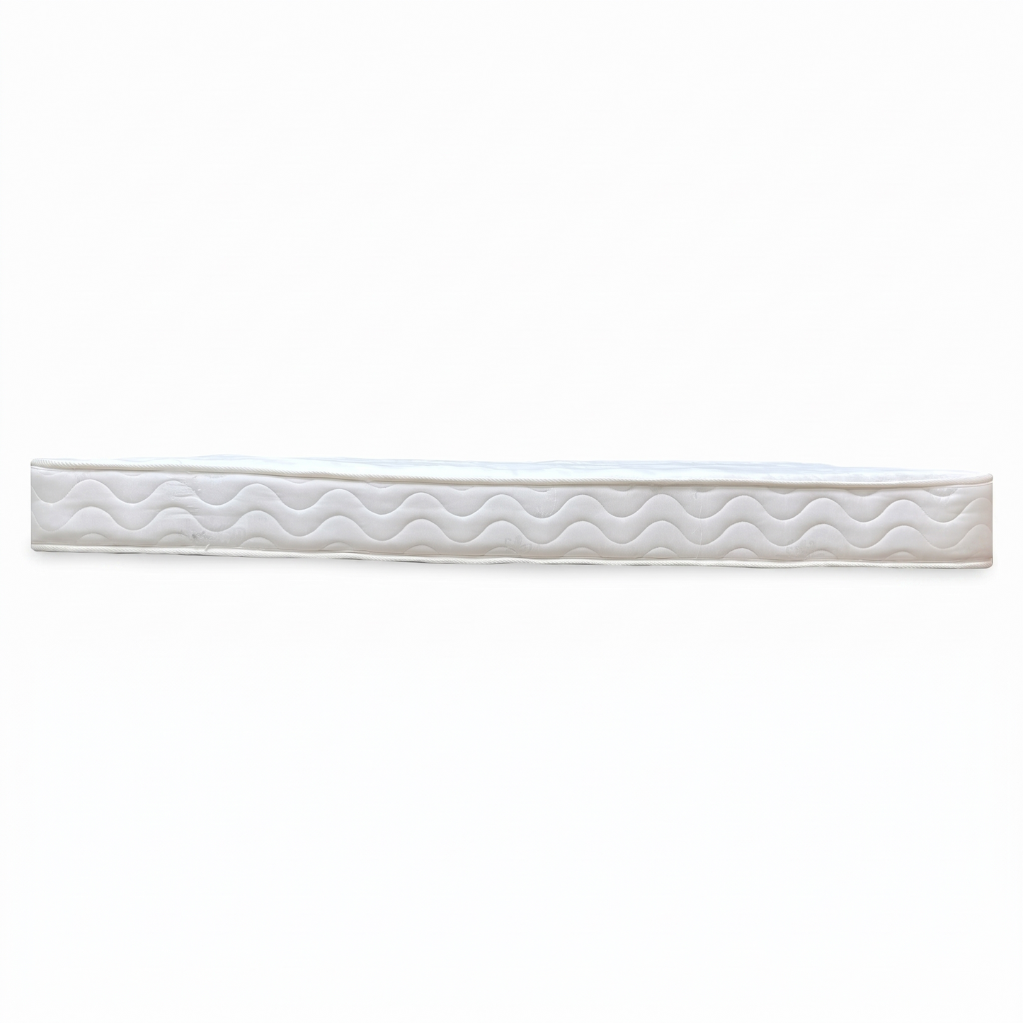 Side view of the double mattress, showcasing the clean white aesthetic and the depth of the quilted layers designed for everyday comfort.