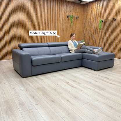 World of Leather ‘Infinity’ Nc-313e Ocean Blue Leather Right Hand Facing Corner Chaise Sofa with Storage
