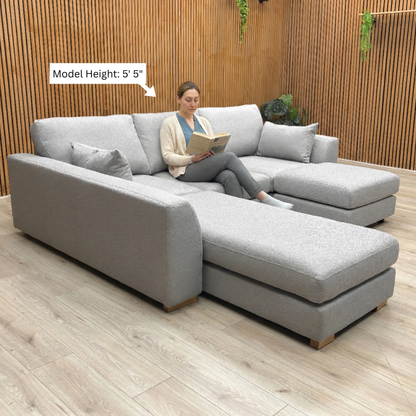 'Calix' Grey Calix Boucle Fabric Left Hand Facing 3 Piece Swivel Sofa Bed Chaise Sofa