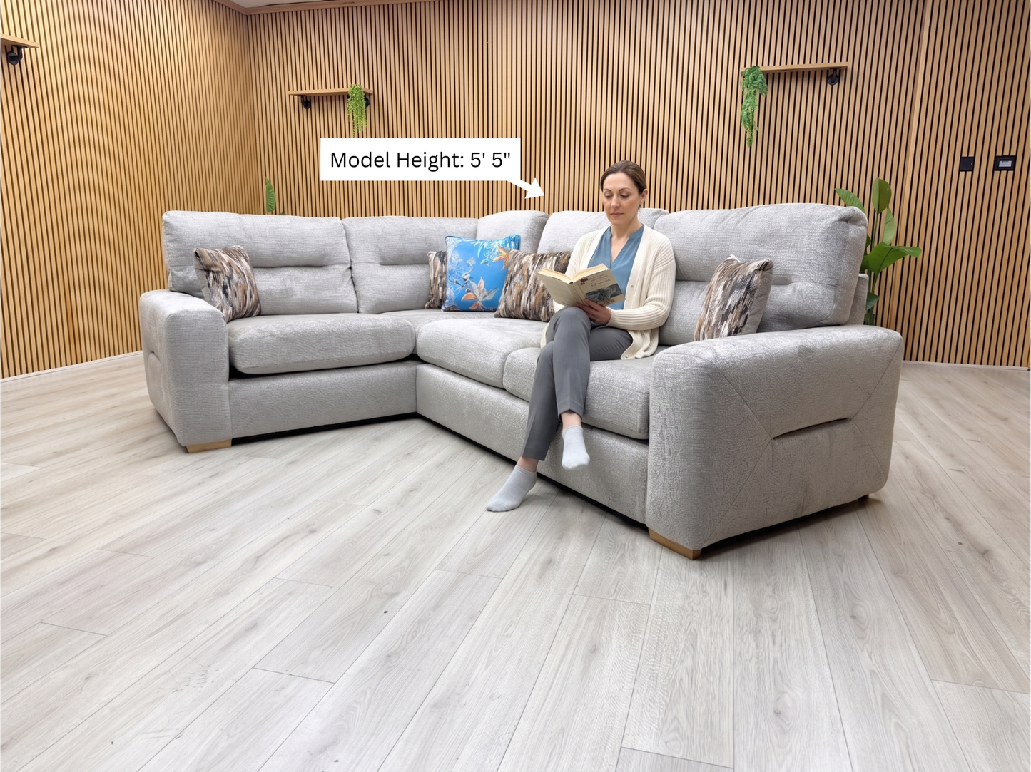 'Melrose' Crush Mink Fabric Left Hand Double Arm Corner Group Sofa