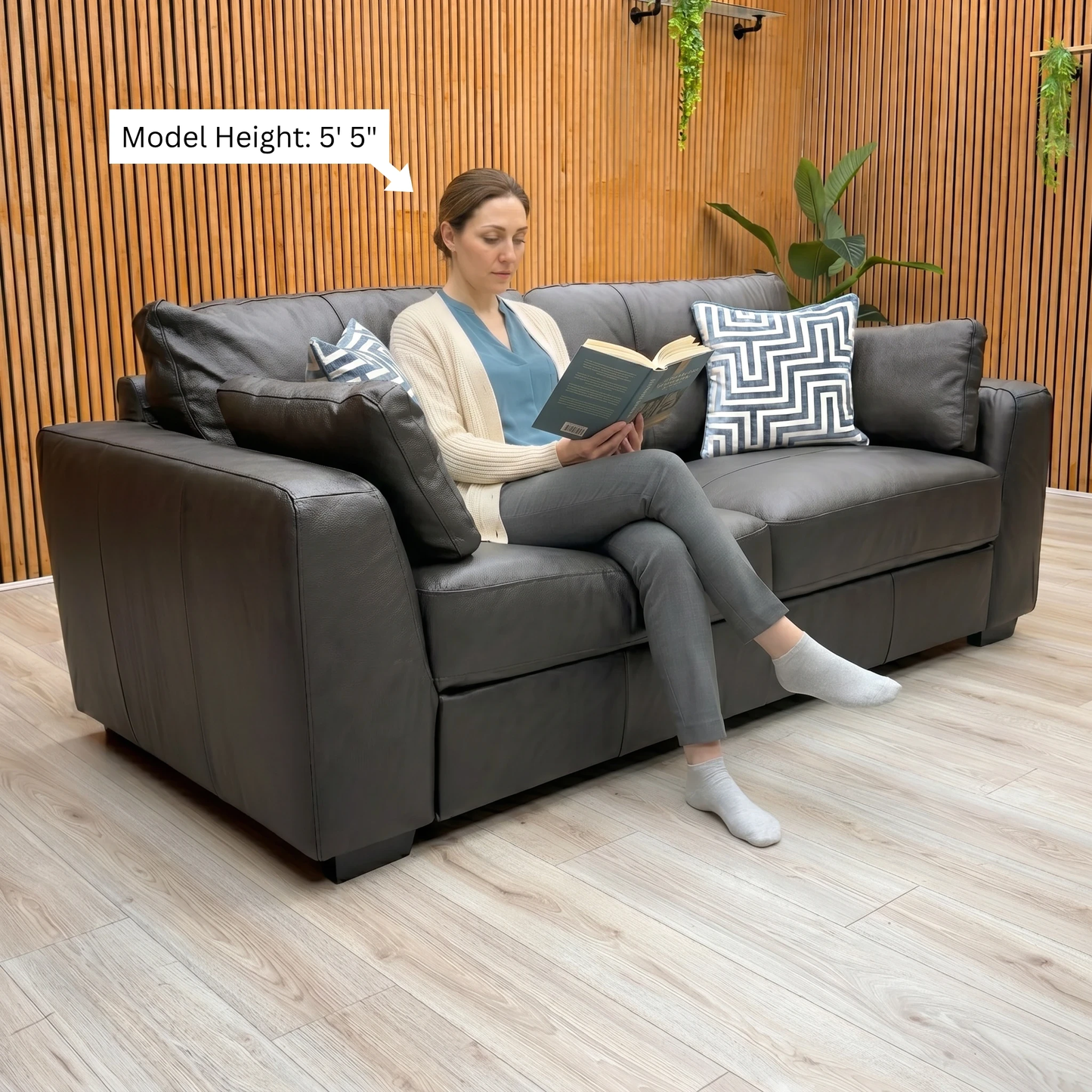 ‘Arden’ Black Italian Leather 4 Seater Sofa
