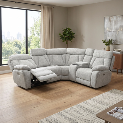 ‘Venice’ Biscuit Fabric Power Recliner Corner Sofa with Smart Tech Console Unit - product photo 2