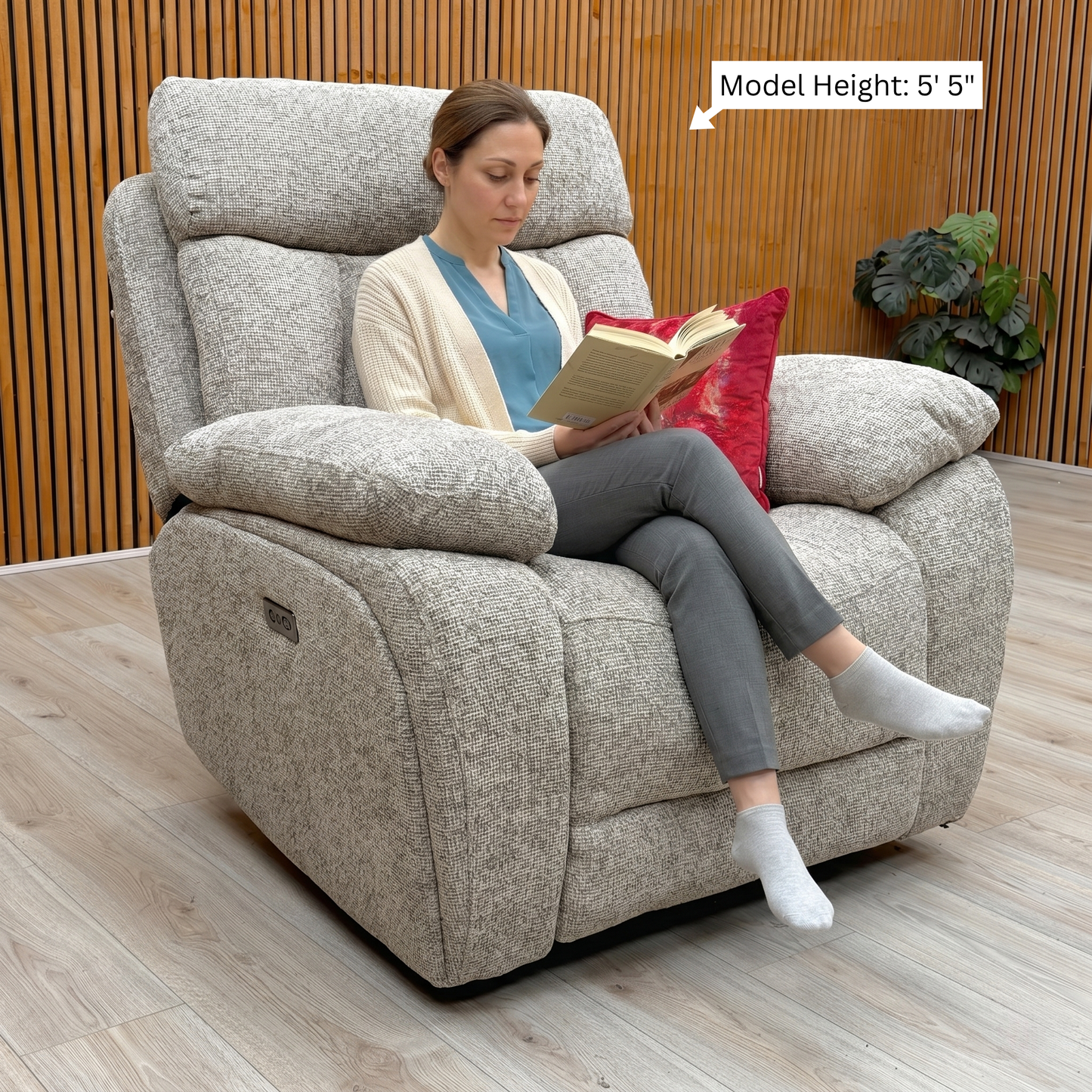 ‘Venice’ Biscuit Fabric Power Recliner Armchair