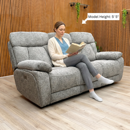 ‘Venice’ Nickel Grey Fabric Power Recliner 3 Seater Sofa