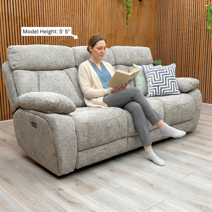 ‘Venice’ Biscuit Fabric Power Recliner 3 Seater Sofa