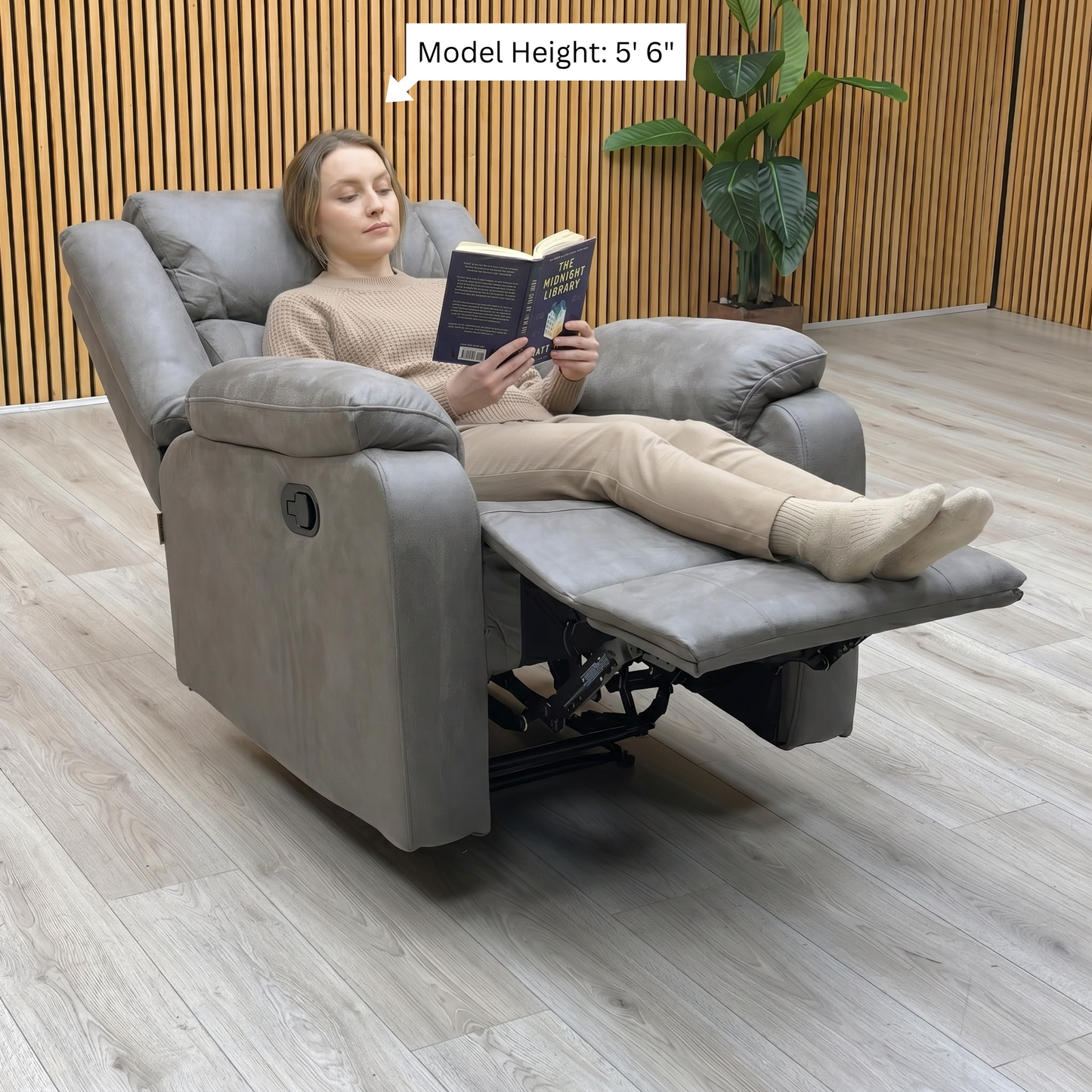 'Roma' Steel Suede Fabric Manual Recliner Armchair