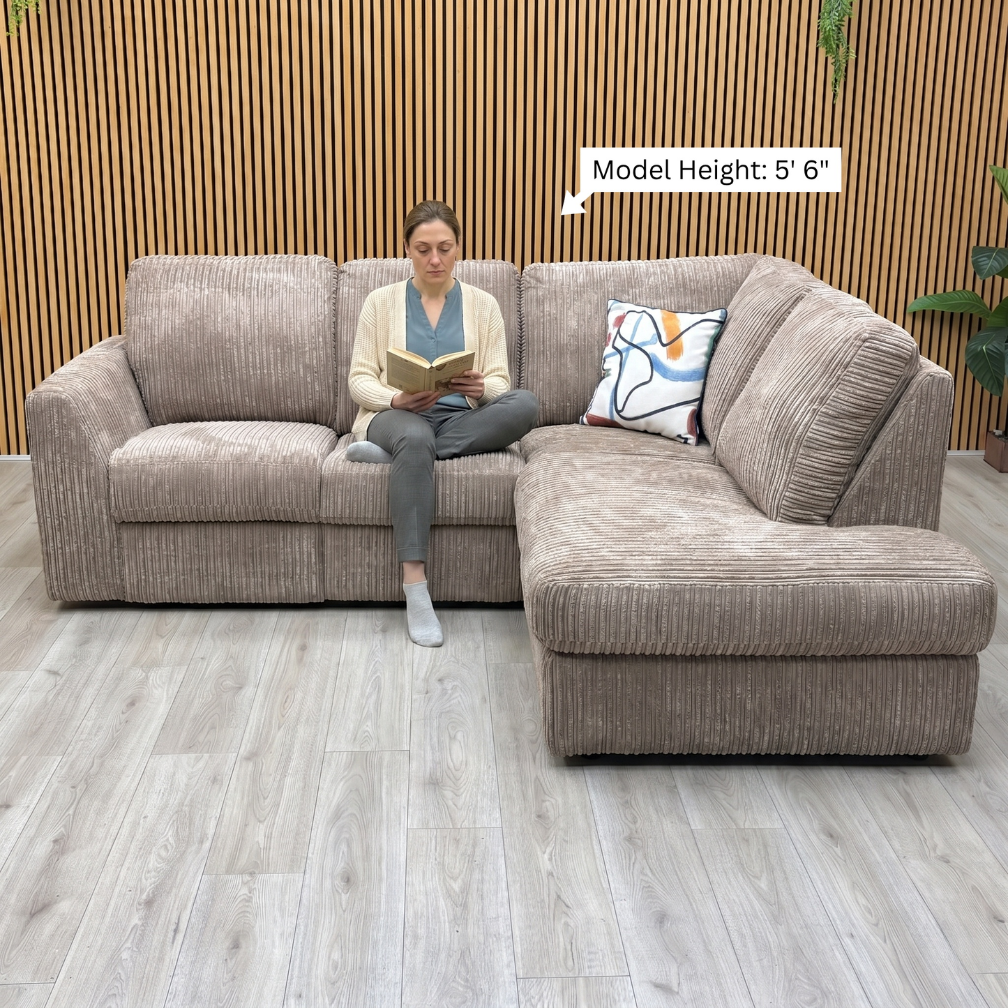 'Heydon' Mocha Cord Fabric Left Hand Facing Arm Open End Corner Power Recliner