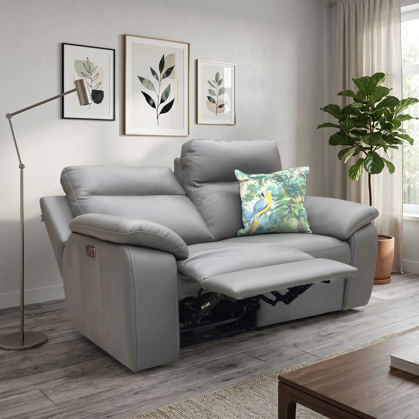 Nicoletti ‘Pepino’ 327 Torello Grigio Scuro Grey Leather 2 Seater Power Recliner Sofa - product photo 2