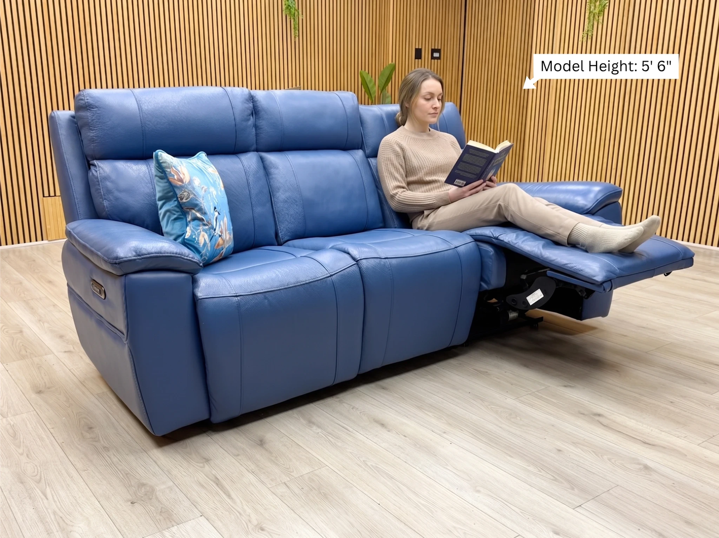 'Aero' Aegean Blue Cat-40/12 Leather 3 Seater Power Recliner Sofa with Power Headrests