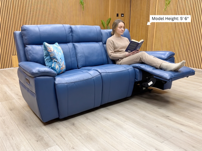 'Aero' Aegean Blue Cat-40/12 Leather 3 Seater Power Recliner Sofa with Power Headrests