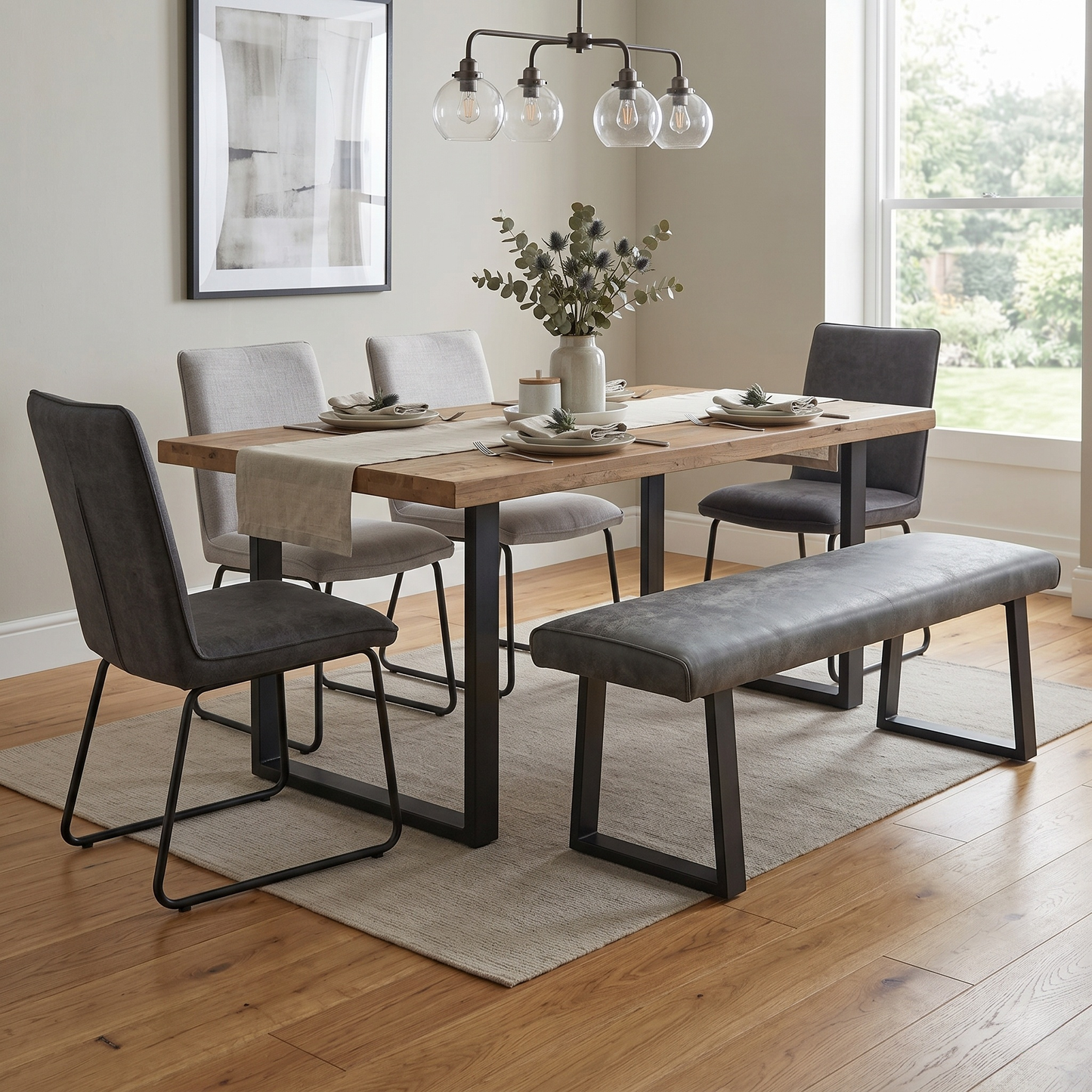 ‘Hugo’ Grey Fabric Dining Bench