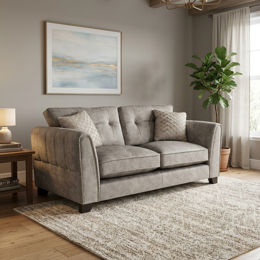‘Mariah’ Dapple Cream-Tri Brass Insert Velvet Classic 2 Seater Sofa (Ariana)