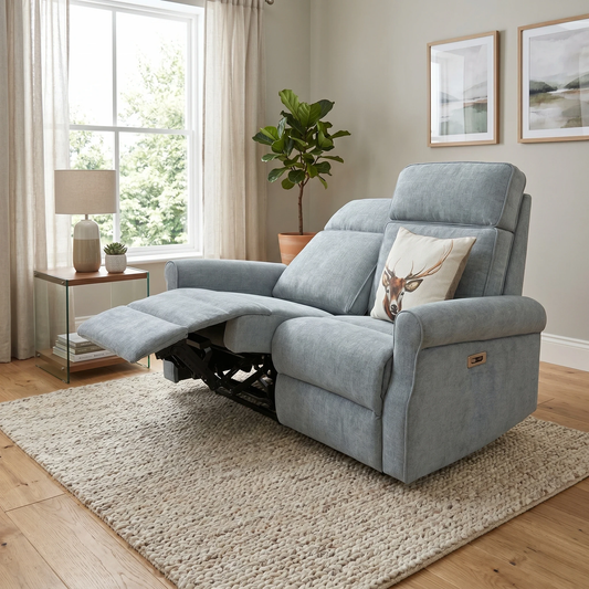 ‘Jessica' Dark Grey Fabric 2 Seater Power Recliner Sofa