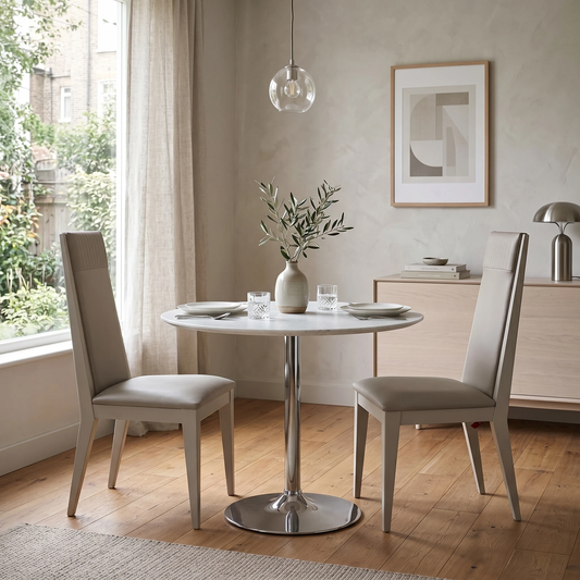 ‘Lusso’ Taupe Panelled Faux Leather Dining Chairs - Set of 2