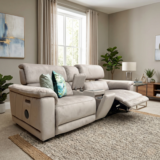 'Genius' Opulence Cedar 51014 Fabric 3 Seater Power Recliner Sofa with Power Headrests, Power Lumbar and Heated Seats