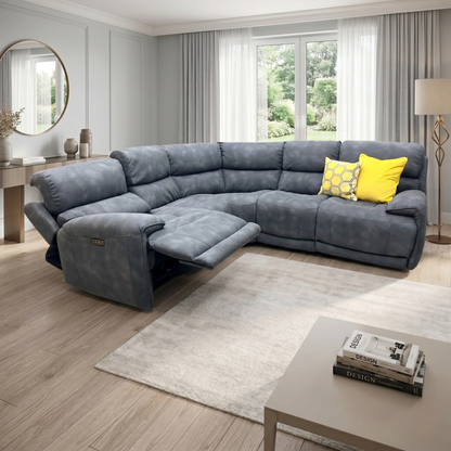 ‘Link’ Bfa-Bey-RR23 Charcoal Grey Fabric Large Power Recliner Corner Sofa with Power Headrests