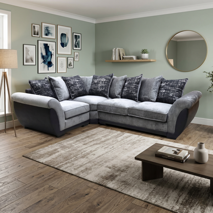 ‘Lana’ Grey Fabric Left Hand Facing Scatter Back Corner Sofa