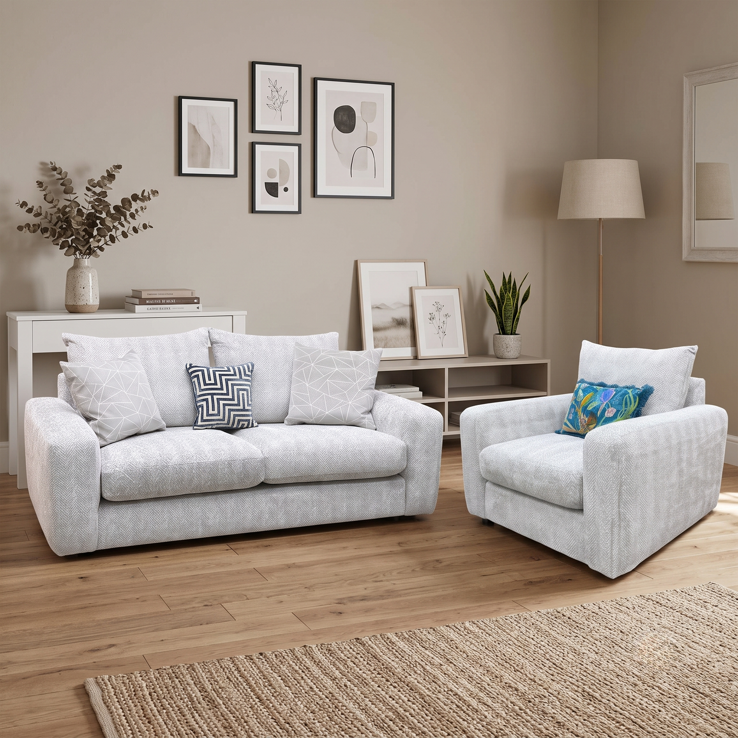 ‘Pandora’ Chevron Silver Fabric 3 Seater + Chair Sofa Set Furniture Village