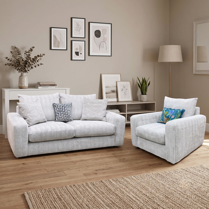 ‘Pandora’ Chevron Silver Fabric 3 Seater + Chair Sofa Set Furniture Village