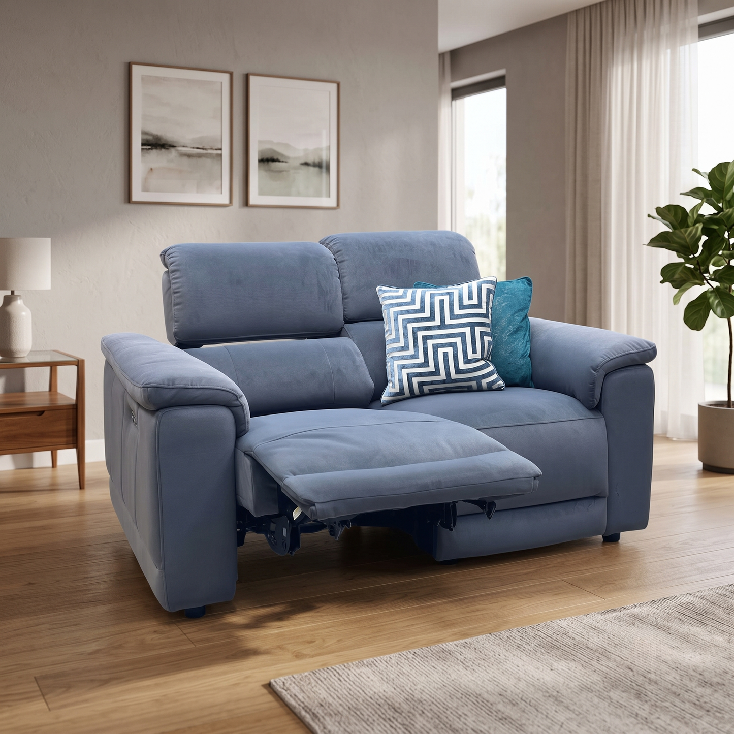 ‘Genius' Bella Iron Grey Fabric 2 Seater Power Recliner Sofa with Power Headrests
