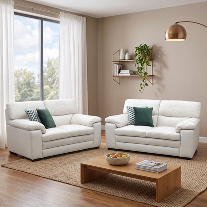 World of Leather 'Cozee' Nw-521e Frost White Pure Premium Leather 2 + 2  Seater Sofa Set Furniture Village