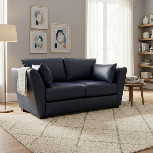 'Calista' Deep Spring Blue Leather 2 Seater Sofa