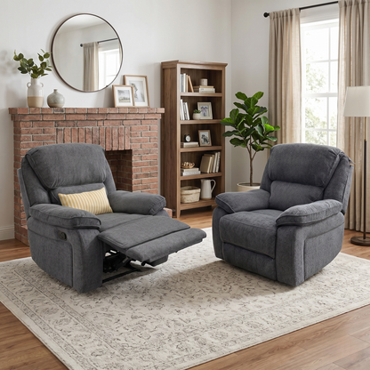 'Costa' Manual Recliner Charcoal Grey Weave Fabric Armchair - Set of 2