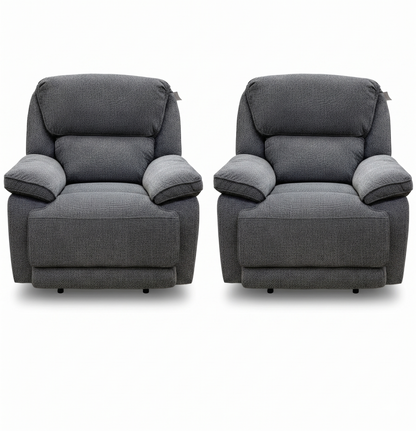 'Costa' Manual Recliner Charcoal Grey Weave Fabric Armchair - Set of 2