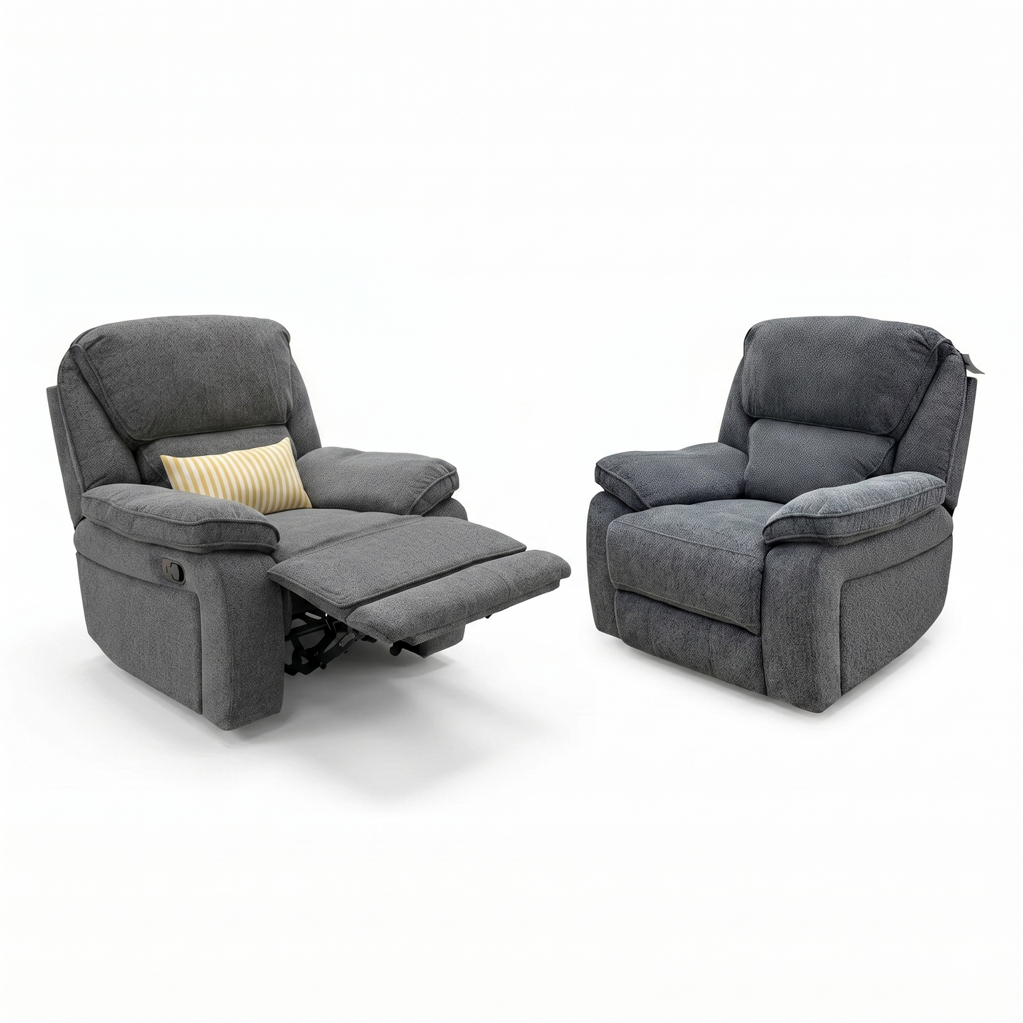 'Costa' Manual Recliner Charcoal Grey Weave Fabric Armchair - Set of 2
