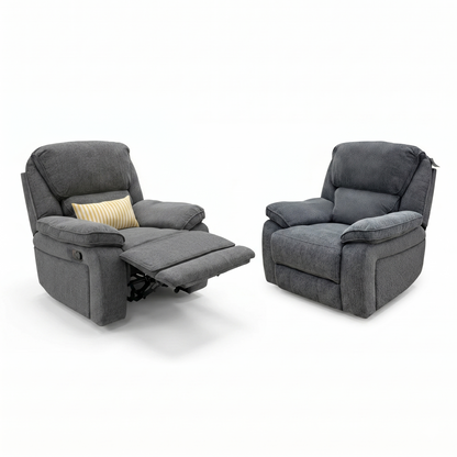 'Costa' Manual Recliner Charcoal Grey Weave Fabric Armchair - Set of 2