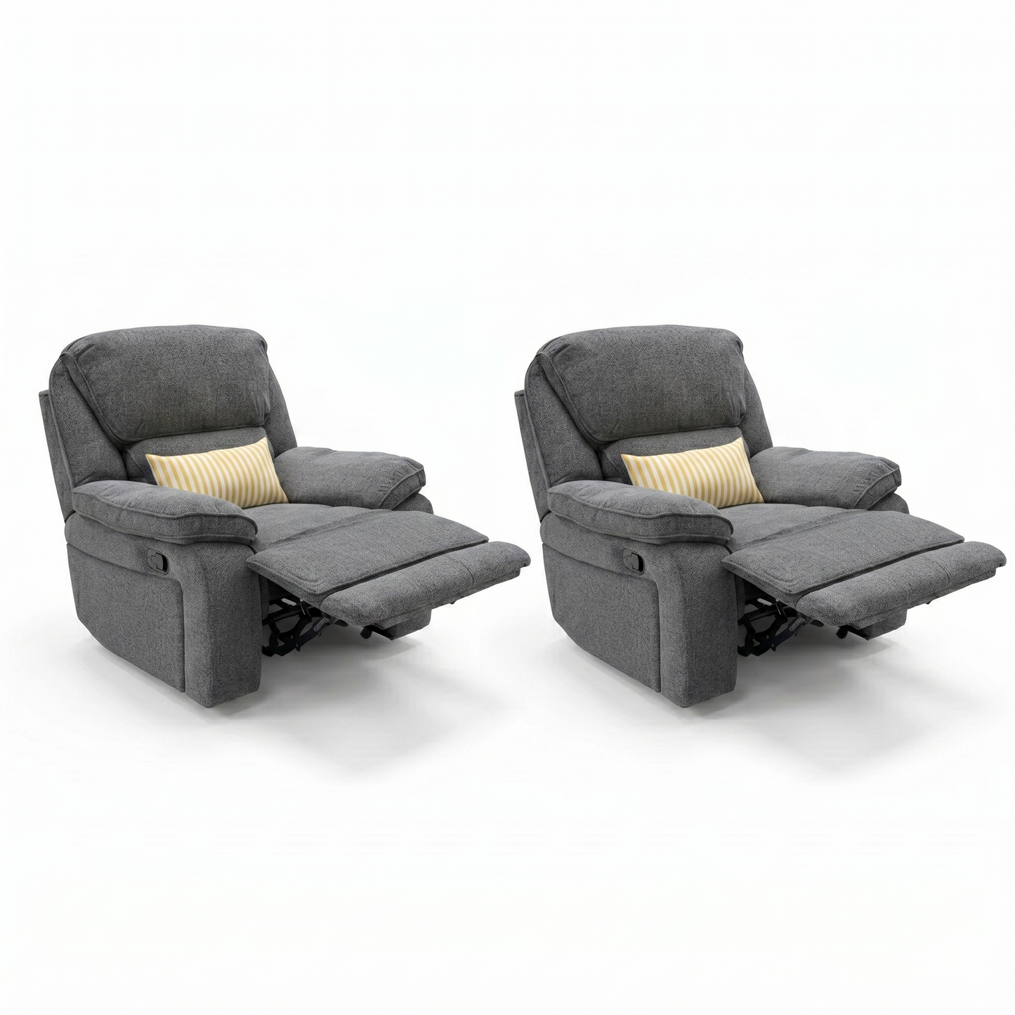 'Costa' Manual Recliner Charcoal Grey Weave Fabric Armchair - Set of 2