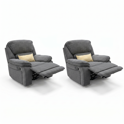 'Costa' Manual Recliner Charcoal Grey Weave Fabric Armchair - Set of 2