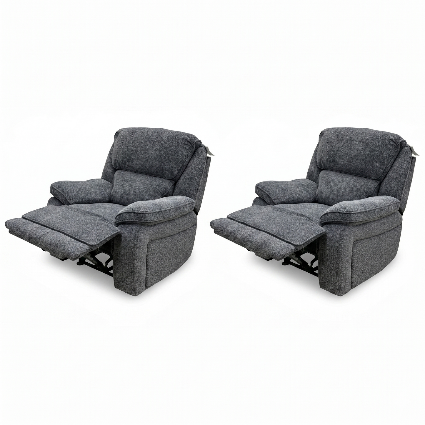 'Costa' Manual Recliner Charcoal Grey Weave Fabric Armchair - Set of 2