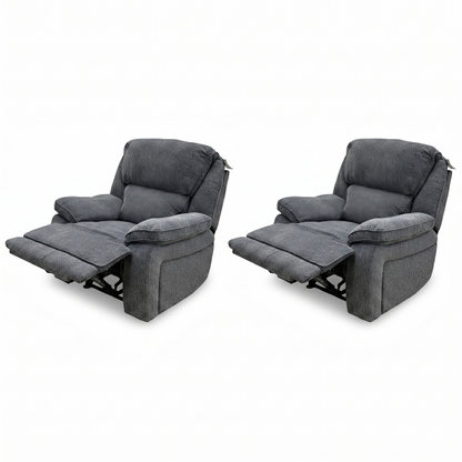 'Costa' Manual Recliner Charcoal Grey Weave Fabric Armchair - Set of 2