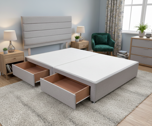 ‘Aries’ Heritage Mink Velvet King Bed with 4 Drawers