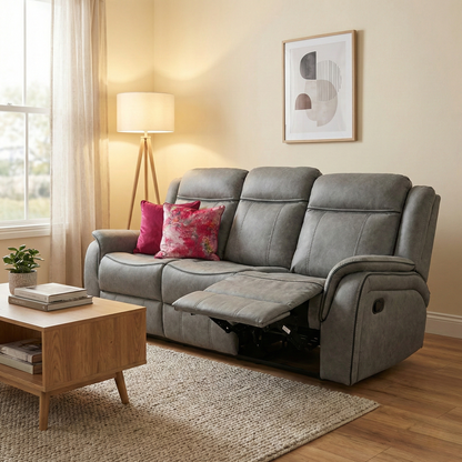'Kardashian' Grey Endurance Fabric Manual Recliner 3 Seater Sofa