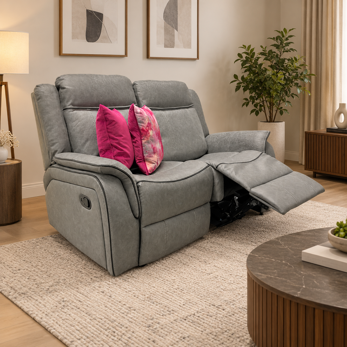 'Kardashian' Grey Endurance Fabric Manual Recliner 2 Seater Sofa