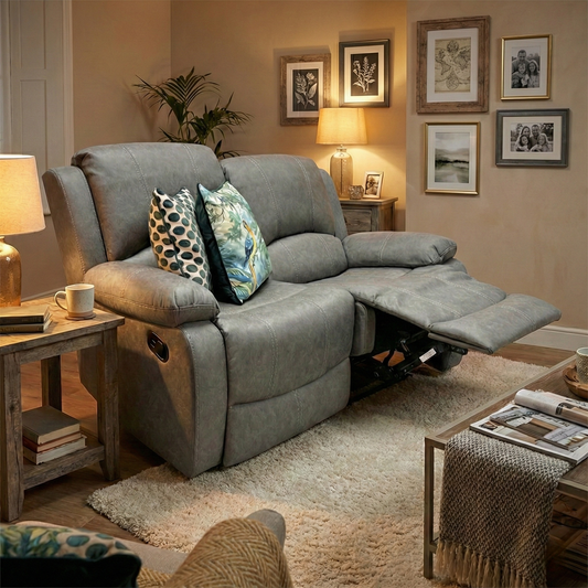 ‘Bennett’ Grey Endurance Fabric Manual Recliner 2 Seater Sofa