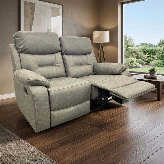 'Beaumont' Grey Endurance Fabric Manual Recliner High Back 2 Seater Sofa