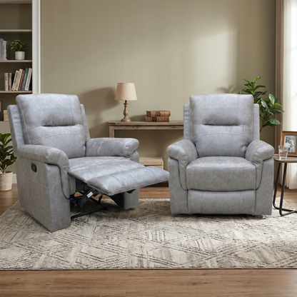 ‘Azzurri’ Grey Endurance Fabric Manual Recliner Armchairs - Set of 2