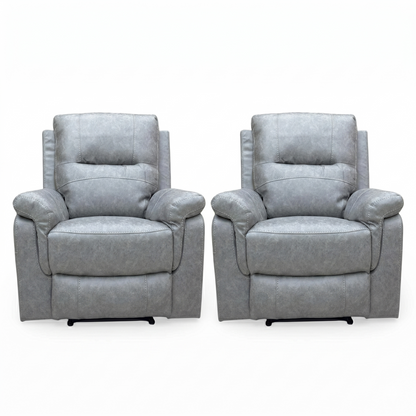 ‘Azzurri’ Grey Endurance Fabric Manual Recliner Armchairs - Set of 2