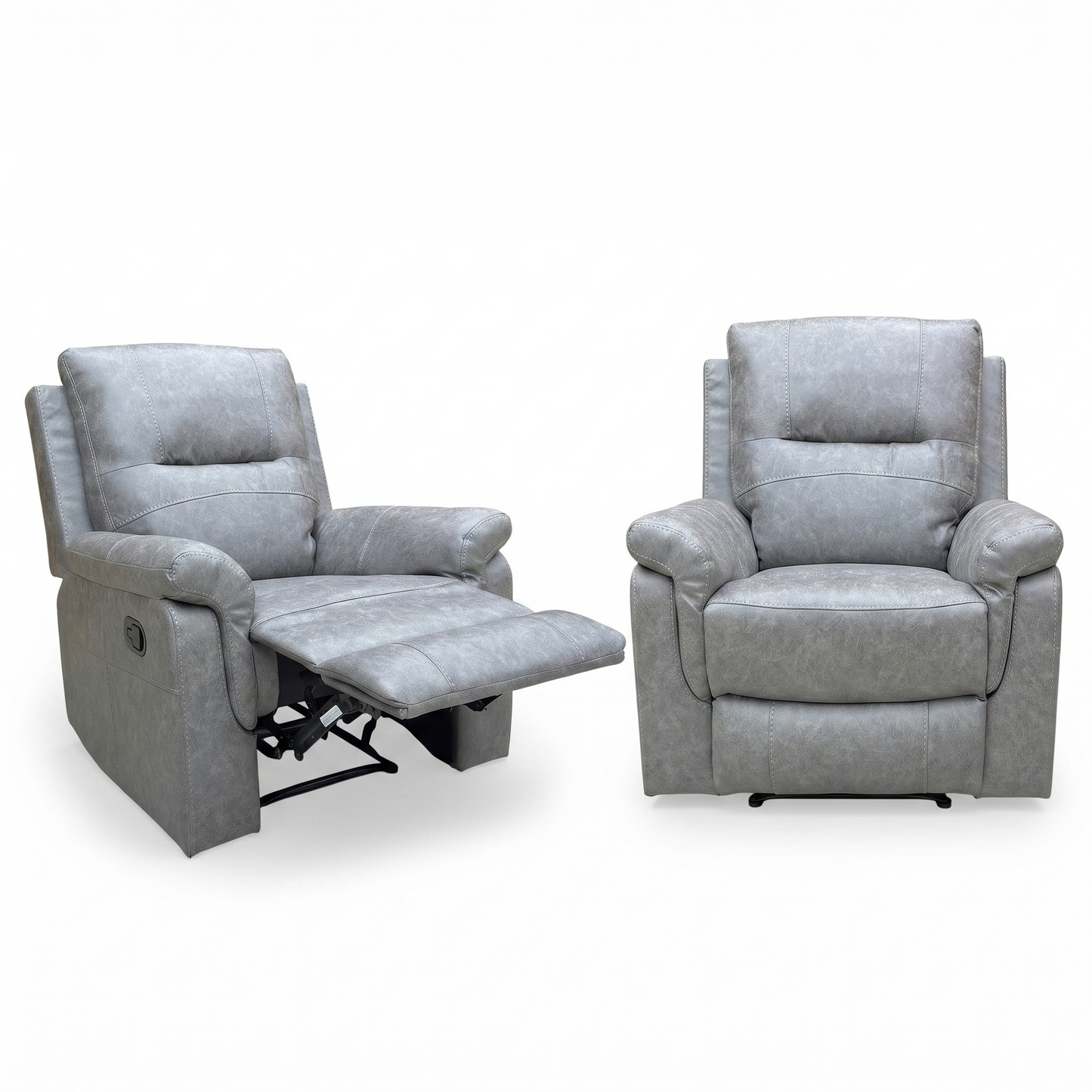‘Azzurri’ Grey Endurance Fabric Manual Recliner Armchairs - Set of 2